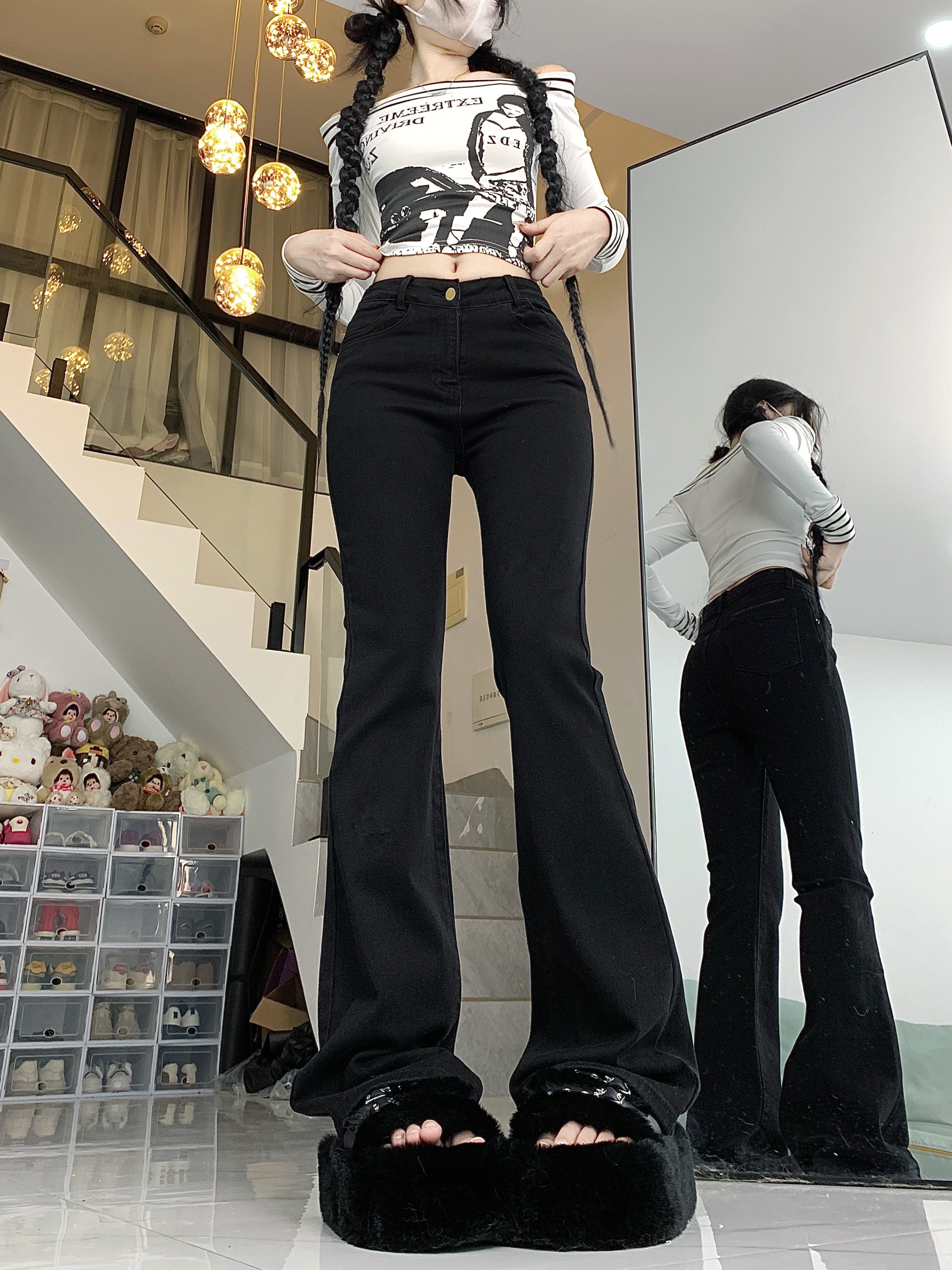 Actual shot of high-waisted slimming stretch jeans