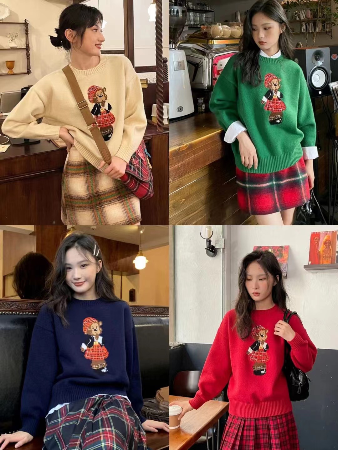 Autumn and winter new Christmas and New Year red cartoon jacquard bear sweater women's pullover lazy style knitted top