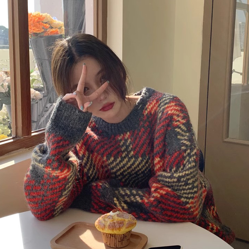 小個子慵懶風復古聖誕寬鬆套頭毛衣女秋冬季2023新款外穿針織上衣