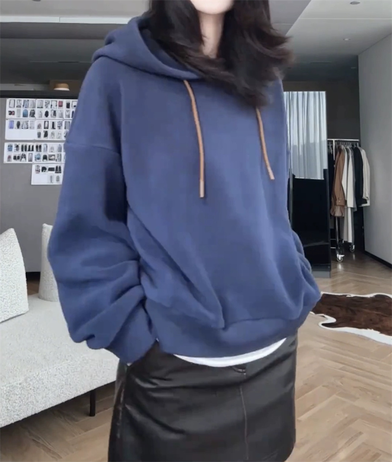 280g double-sided fleece sweatshirt double-sided women's tricot fleece retro soft and waxy casual hooded trendy jacket autumn and winter