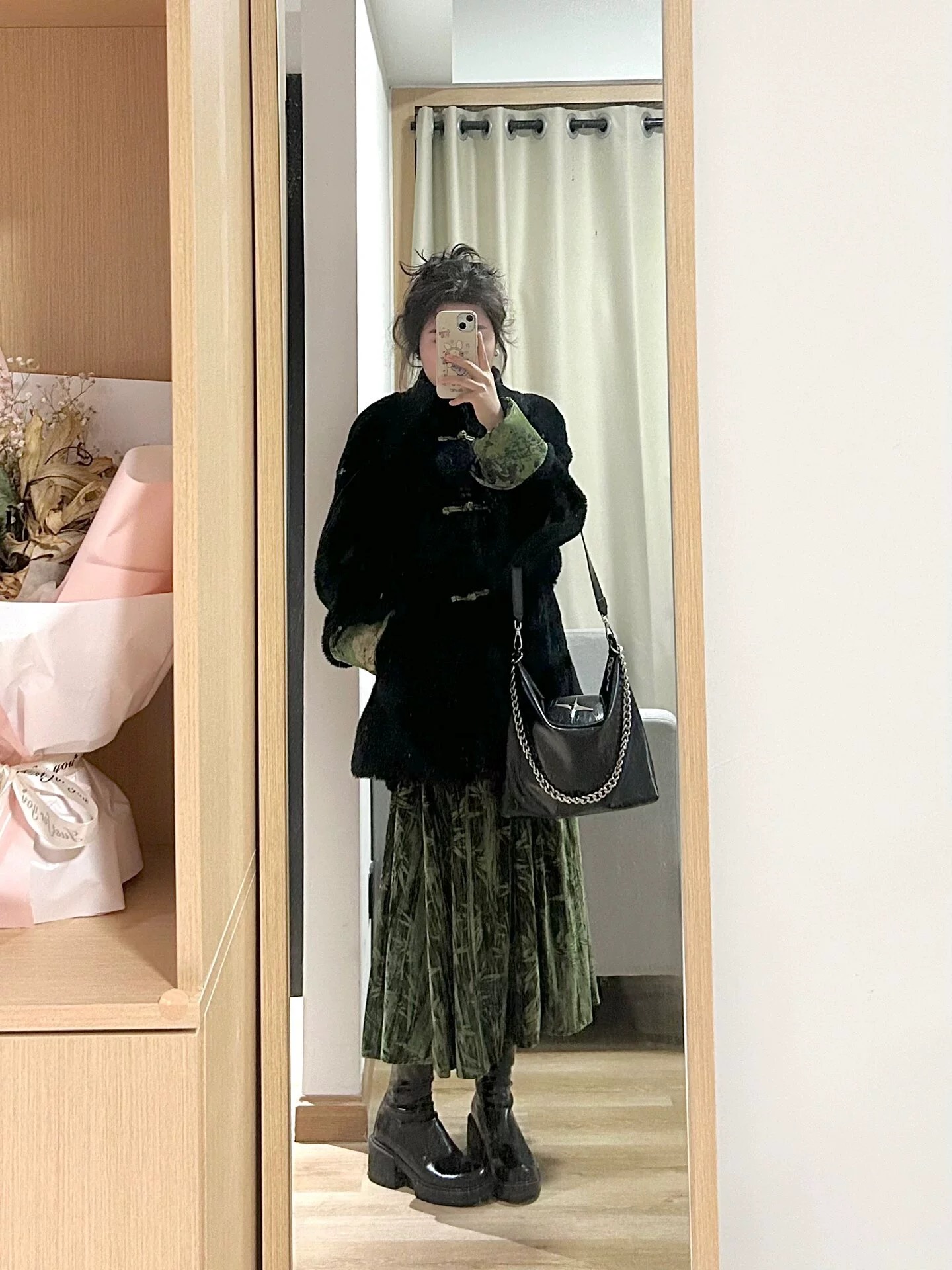 新中式國風羊羔毛外套女裝高級感盤扣復古黑色加厚秋冬超好看大衣