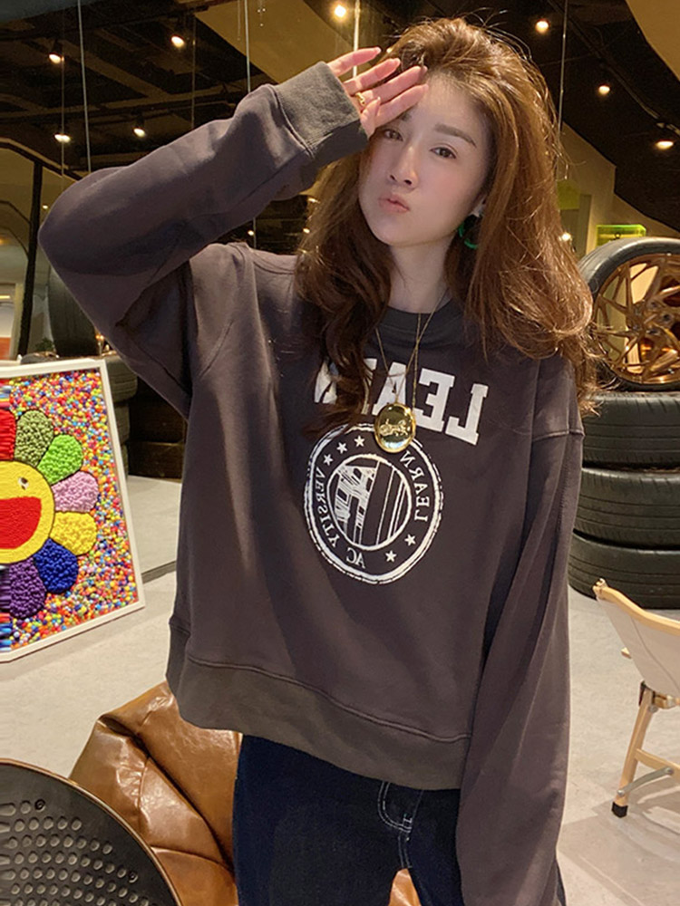 Official photo Chinese cotton composite thin 310g/plus velvet 410g autumn and winter sweatshirt for women with printed loose large size