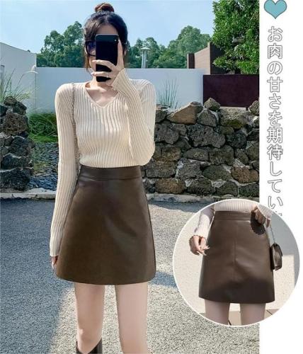 Black small leather skirt skirt for women spring and autumn new high-waist slim pu leather skirt anti-exposure a-line hip skirt