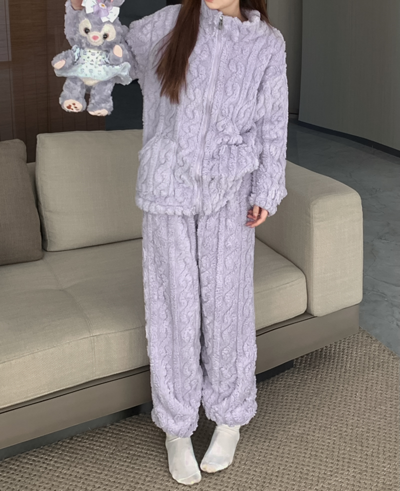 實拍 冬季新款加絨加厚珊瑚絨家居服法蘭絨外穿套裝