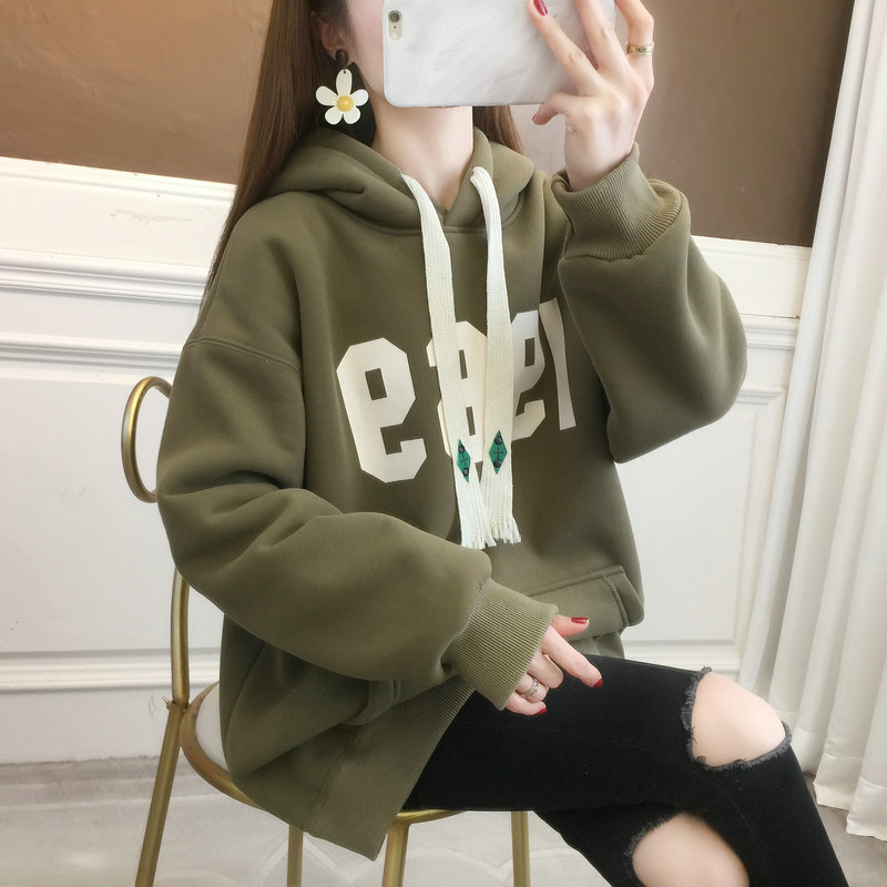 實拍 冬季新款韓版寬鬆複合銀狐絨連帽大碼加絨衛衣女