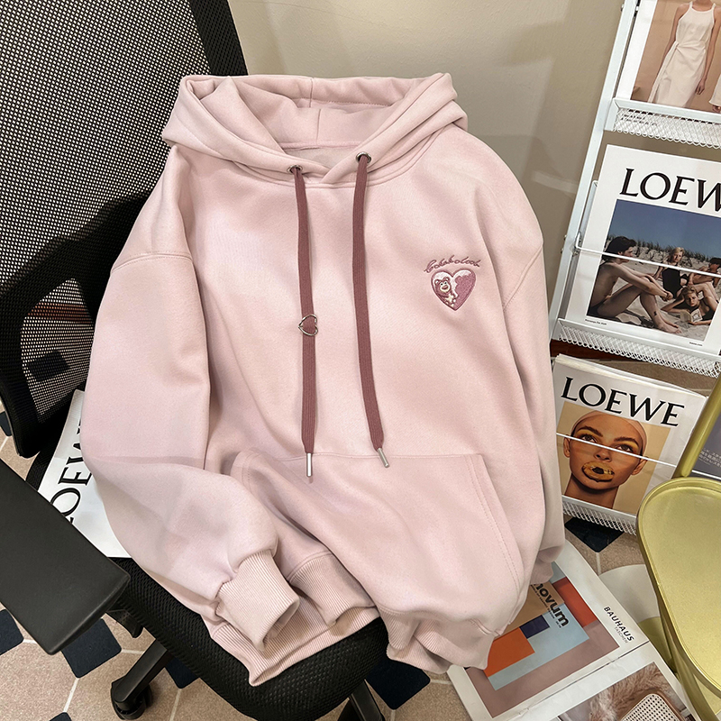 實拍華棉複合真超加絨加厚衛衣女秋冬刺繡花連帽保暖上衣大碼女裝