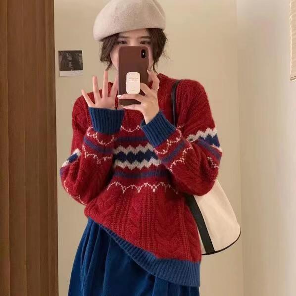 2024 new style retro color soft and waxy thickened niche lazy sweater for women