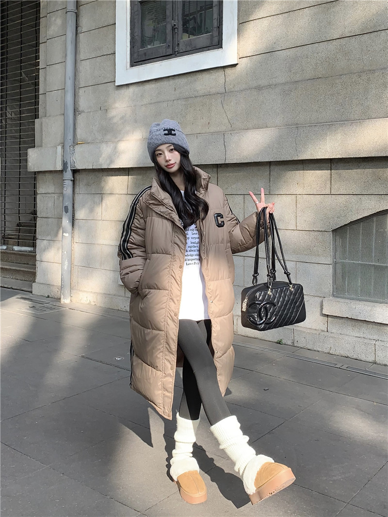 實拍 冬裝新款夾棉加厚寬鬆顯瘦百搭中長款連帽羽絨棉服外套