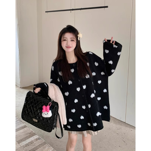 Large size Japanese retro sweet knitted cardigan coat for women in autumn and winter age-reducing soft waxy sweater fat mm lazy style top
