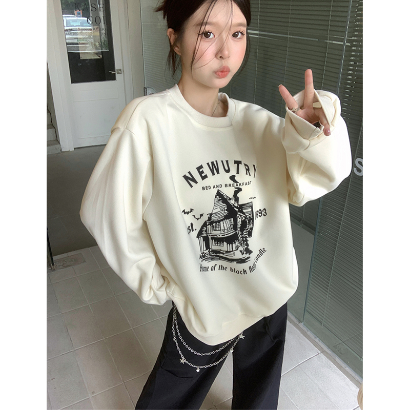 官圖 華棉複合薄款310克/加絨410克 秋冬裝衛衣女印花寬鬆