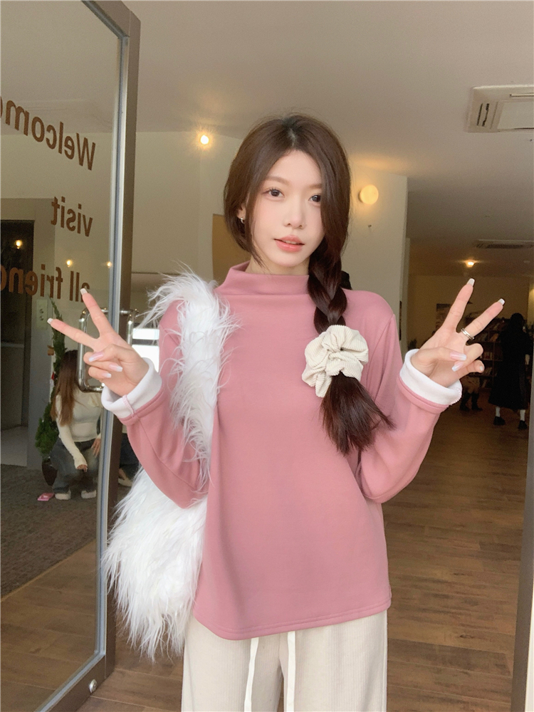 實拍~發熱複合嬰兒絨保暖半高領內搭上衣女簡約百搭長袖T恤