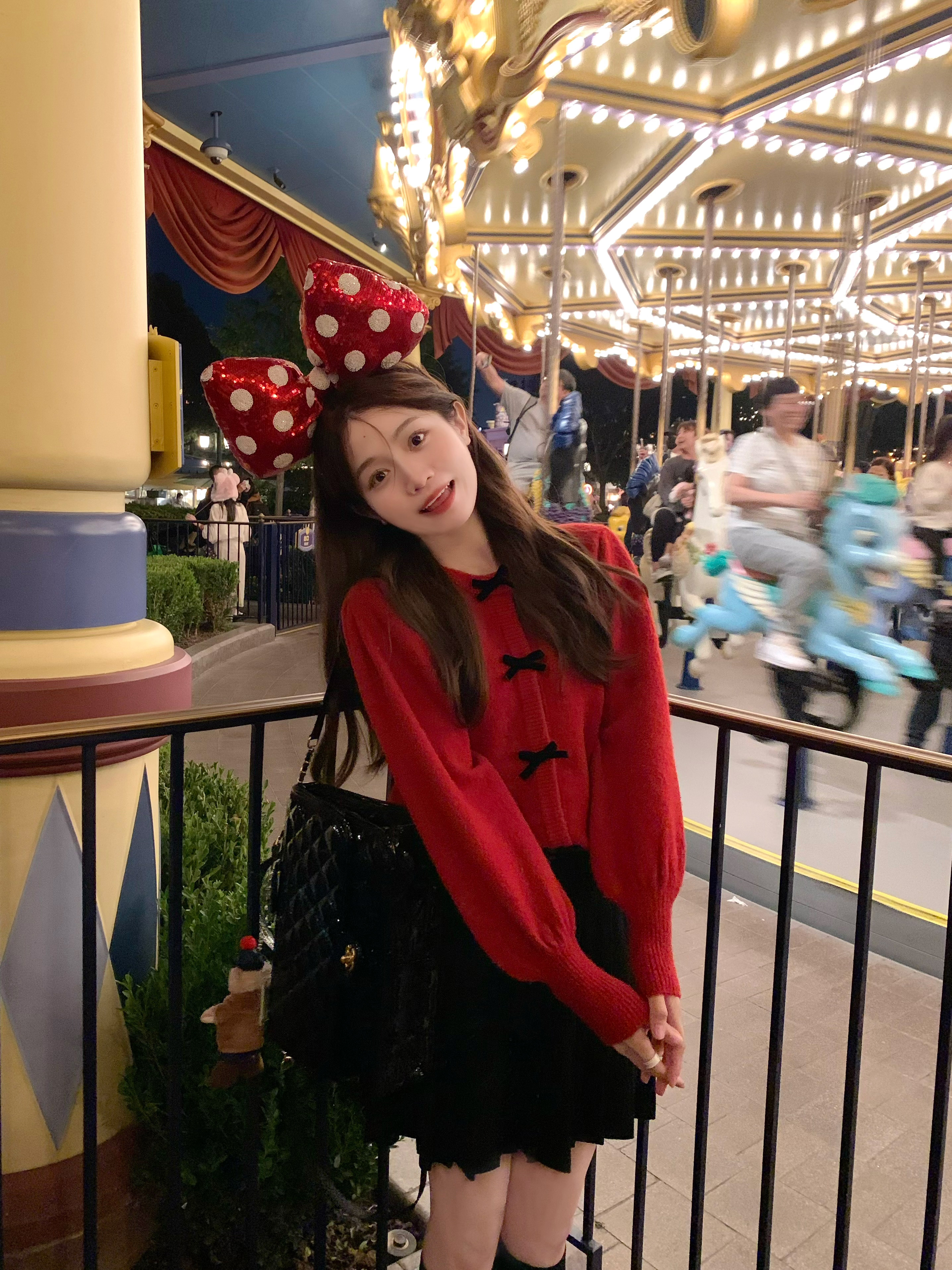 FF BLUE autumn flashback poem bow-tie atmosphere red sweater for women