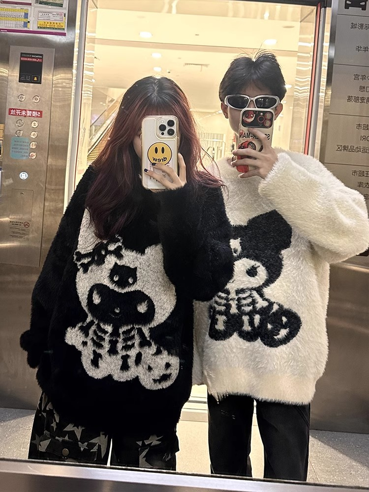 XKSHUO***Korean style Kuromi sweater for men and women in autumn and winter mink fur jacquard soft waxy sweater ins