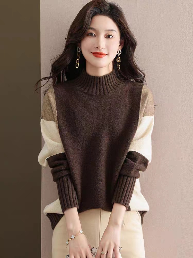 秋冬2023新款加厚毛衣女寬鬆內搭洋氣半高領羊毛針織打底衫羊絨衫