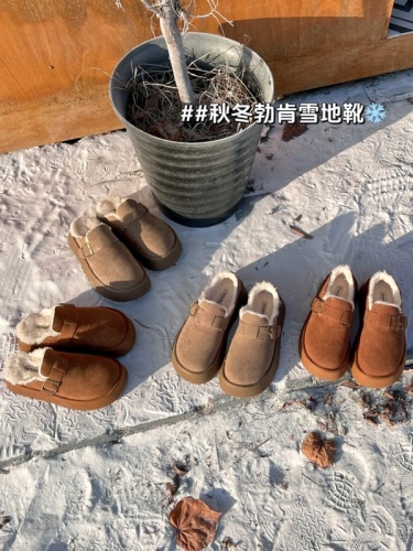 Real shot of cotton shoes for women, winter velvet Birkenstock shoes, 2023 new slip-on furry shoes, thick-soled snow boots