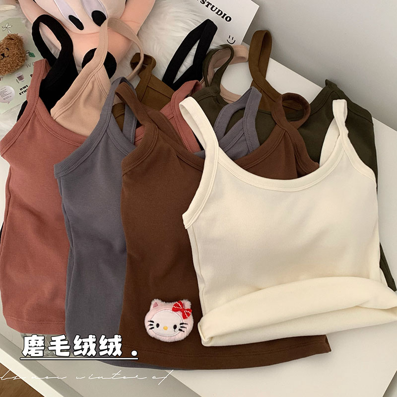 Actual shot of velvet thickened warm camisole women's inner wear slimming top with breast pads