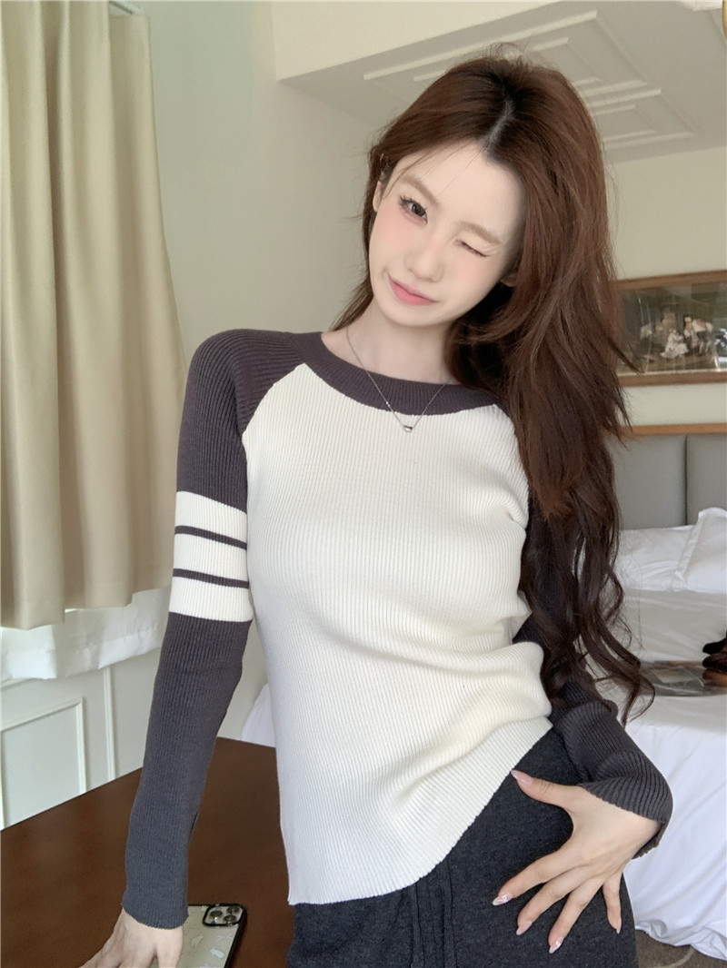 Actual shot ~ American retro niche long-sleeved sweater autumn and winter slim fit and versatile bottoming top