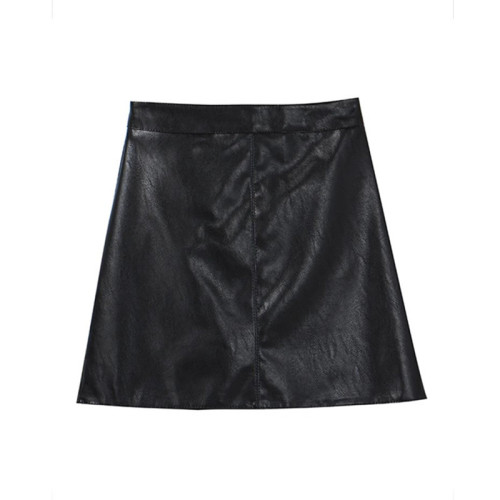 Black small leather skirt skirt for women spring and autumn new high-waist slim pu leather skirt anti-exposure a-line hip skirt