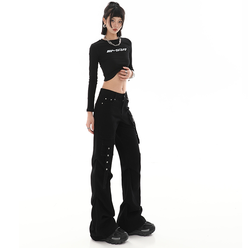 Real shot of 2024 early spring hottie high-waist slim denim overalls bell-bottoms for women