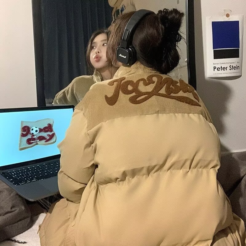 美式復古棉衣棉服女冬季新款小眾設計感潮牌寬鬆ins撞色立領外套
