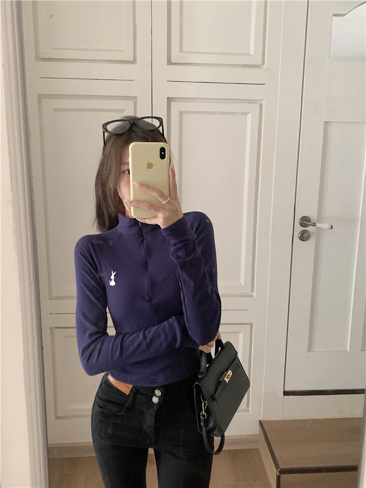 實拍~冬日少女秋冬新款甜酷立領拉鏈內搭顯瘦磨毛打底衫