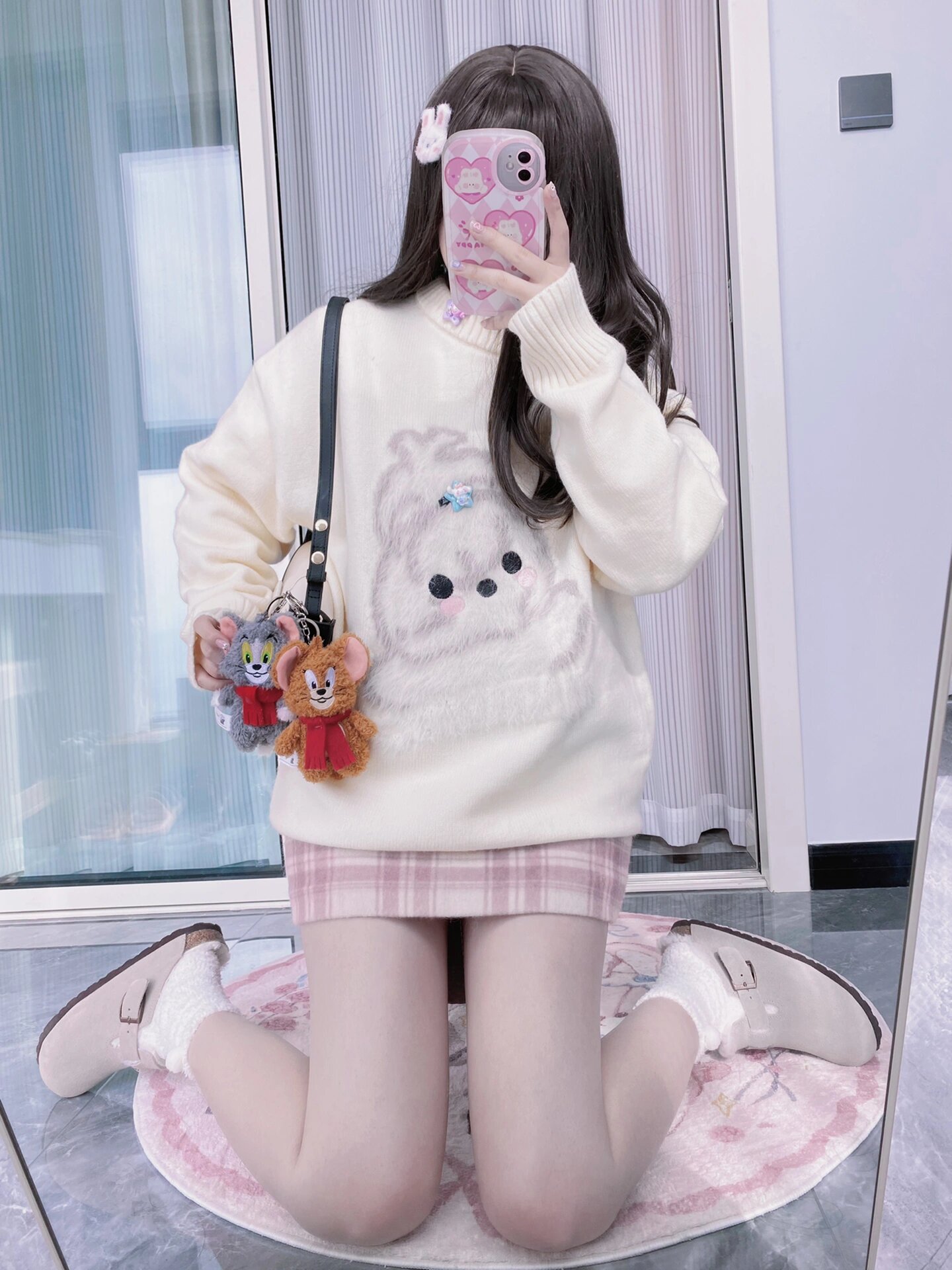 三根綿羊絨  衣長68 胸圍58  2024春秋新款甜美風套頭上衣