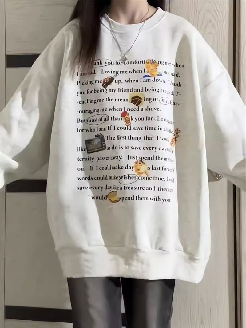 加絨復古趣味字母印花圓領衛衣女寬鬆bf慵懶風休閒百搭情侶裝外