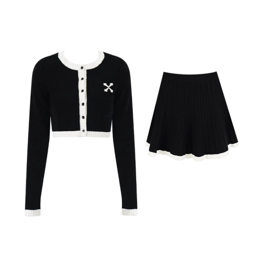 Tmall quality small fragrance suit female daughter short knitted cardigan jacket pleated skirt two-piece set