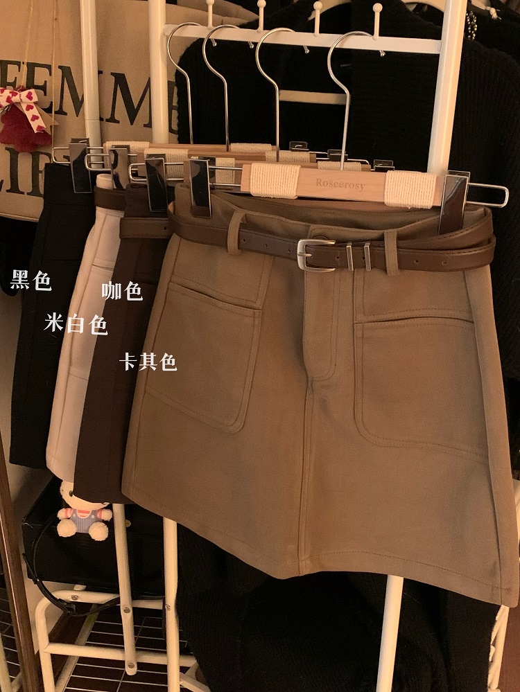 實拍 設計感高腰顯瘦半身裙秋冬新款雙口袋A字裙防走光短裙包臀裙