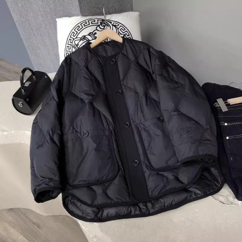 Japanese retro contrasting rhombus collarless down jacket for men and women in autumn and winter fashion high-end thickened warm cotton coat