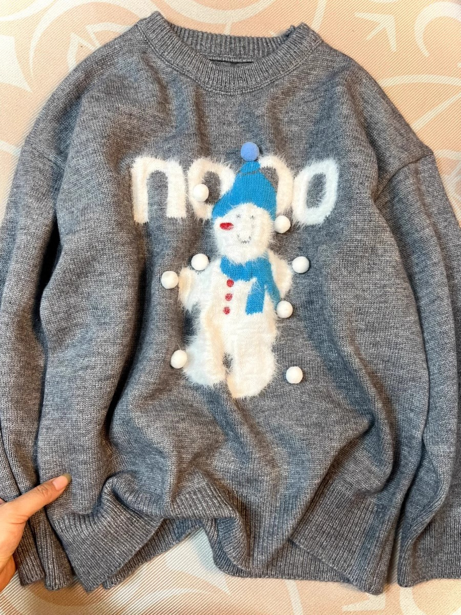 聖誕氛圍感穿搭卡通雪人毛衣女寬鬆慵懶設計感秋冬季軟糯針織上衣