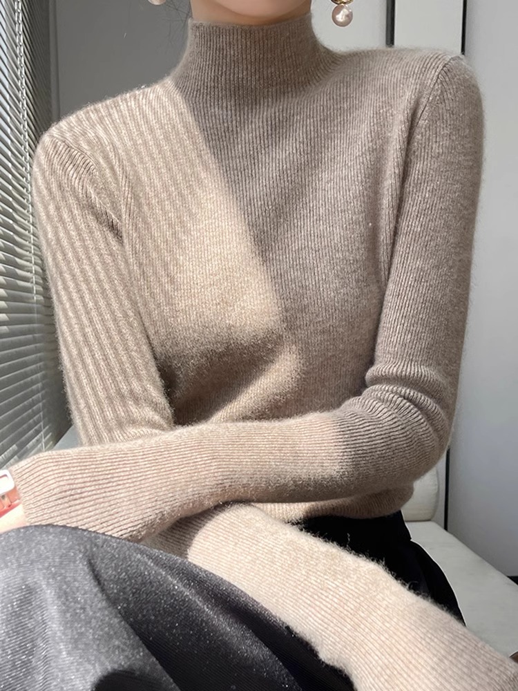 半高領打底衫女氣質內搭秋冬新款羊毛長袖針織衫修身顯瘦外穿毛衣