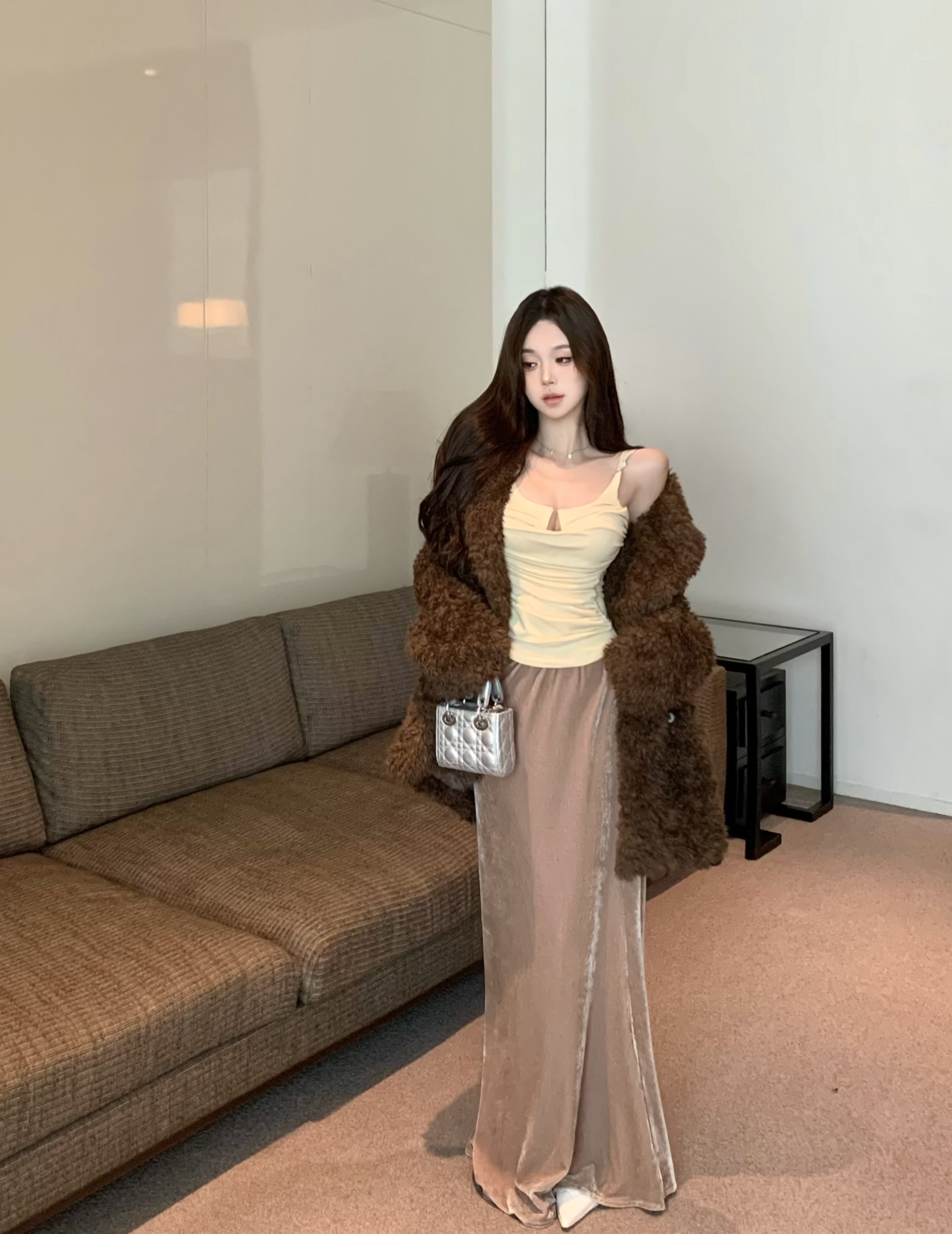 心形甜辣吊帶背心純欲內搭打底衫女+修身包臀魚尾裙優雅半身裙