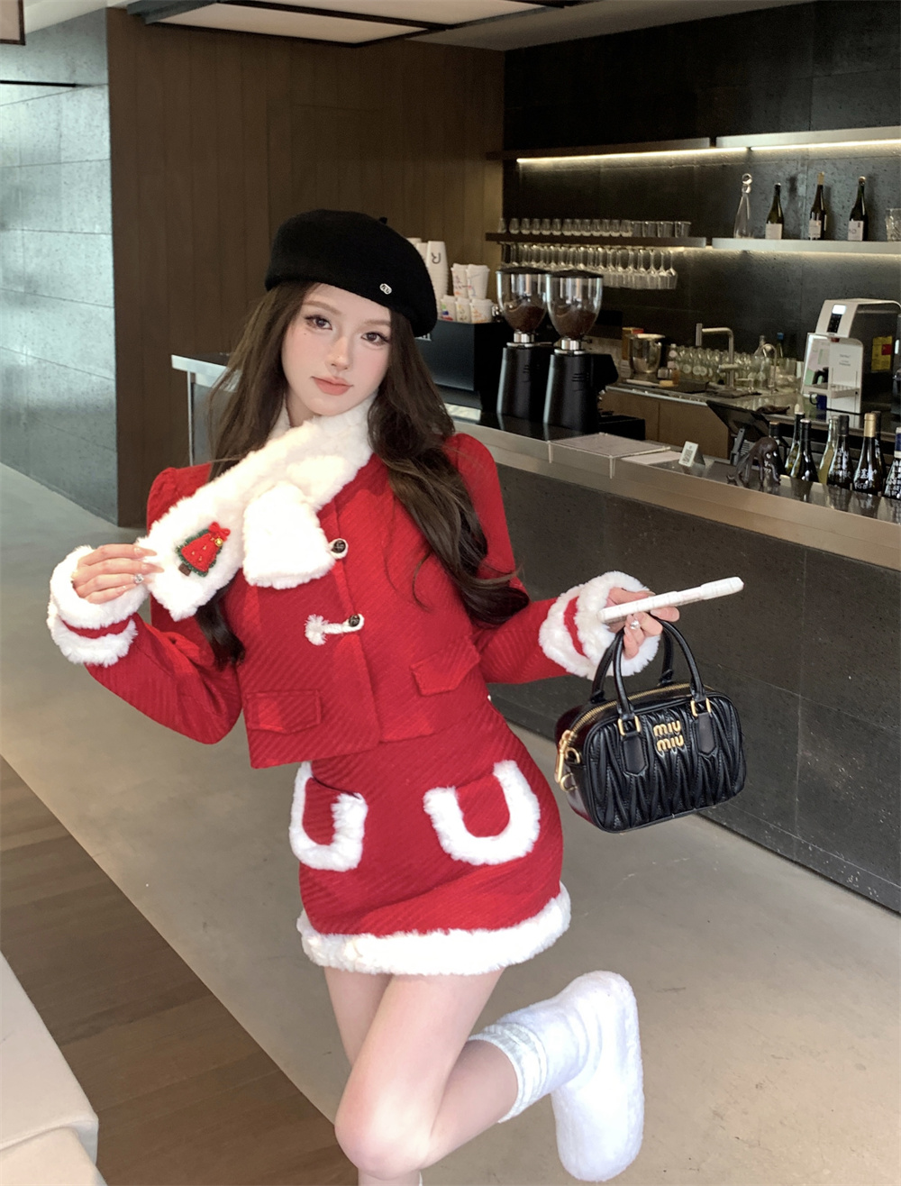 實拍聖誕穿搭氛圍感小香風套裝新款高級感兩件套女秋冬外套