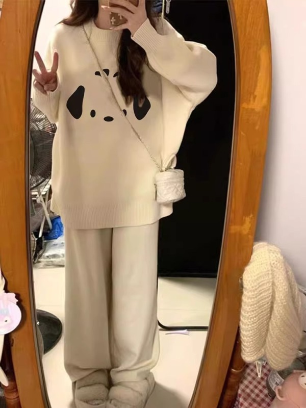 毛衣女秋冬2023新款軟糯小個子圓領寬鬆慵懶風針織設計感小眾上衣