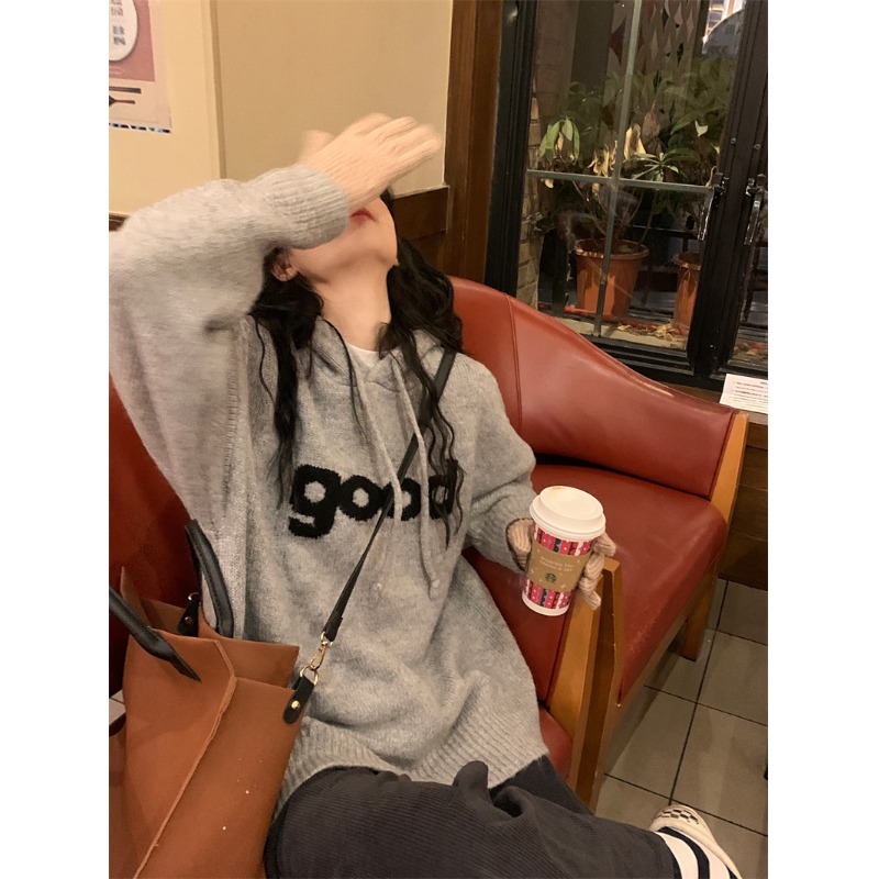 優質 韓系慵懶風外套秋冬季新款潮ins復古寬鬆灰色連帽衛衣女