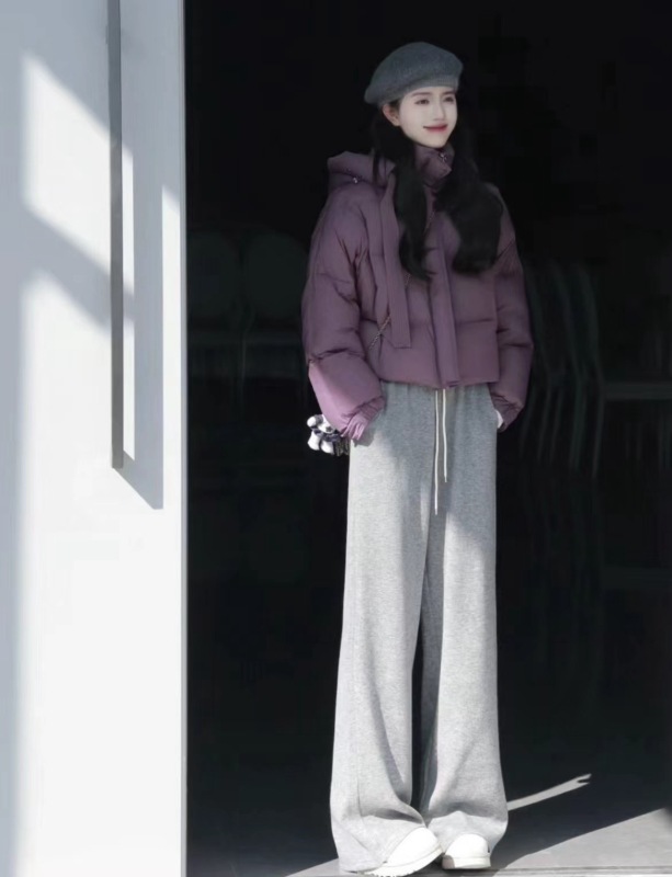 冬季韓系穿搭小香風夾棉外套高級感超好看棉服休閒闊腿褲兩件套裝