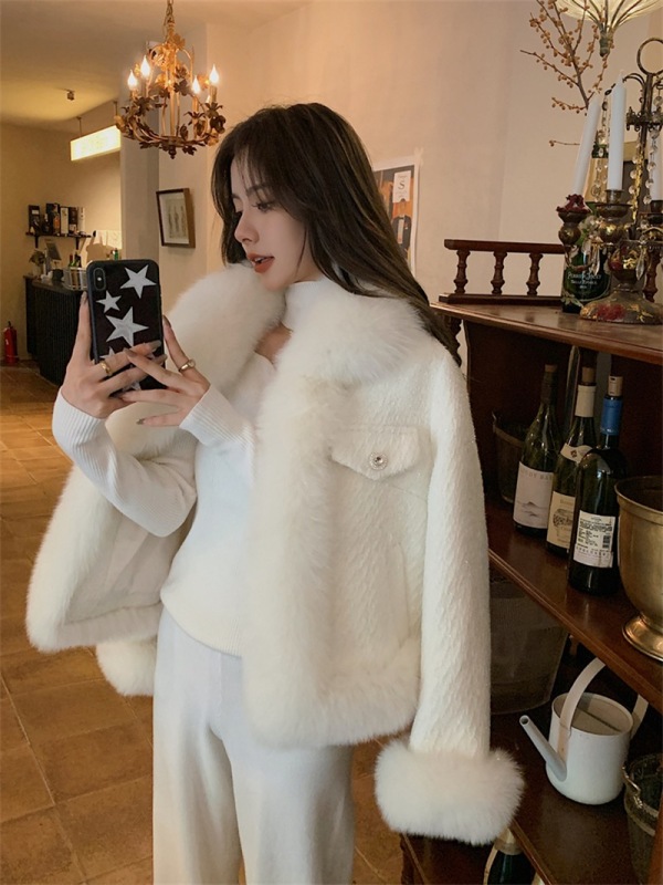 BOBO flashing small fragrant fox fur coat for women small 2023 new splicing woolen temperament coat