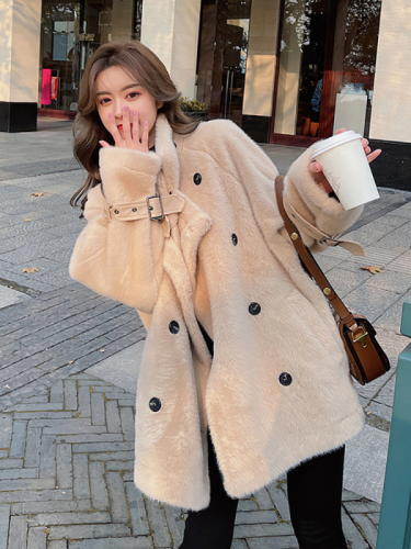 Mink velvet coat women's lamb fur all-in-one 2023 autumn and winter new style thickened mid-length imitation fur fur coat