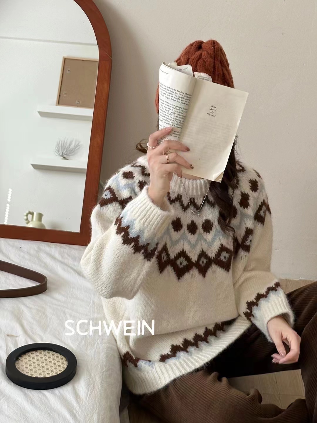 BB家 古典風精美刺繡花邊圖案不挑人百塔好看休閒毛呢咖色高質量