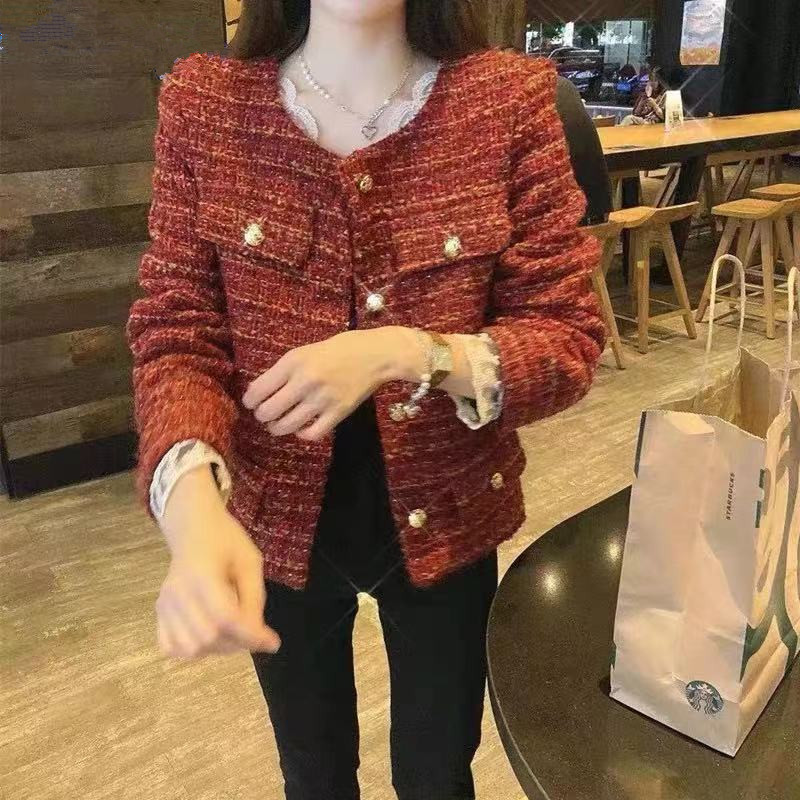 2023 new spring and autumn light and mature style slim and versatile golden tweed French style short jacket for women