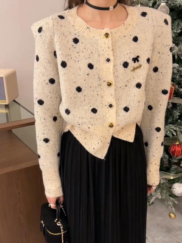 法式圓領針織開衫秋冬季新款女慵懶風紅色單排扣高級外搭毛衣外套