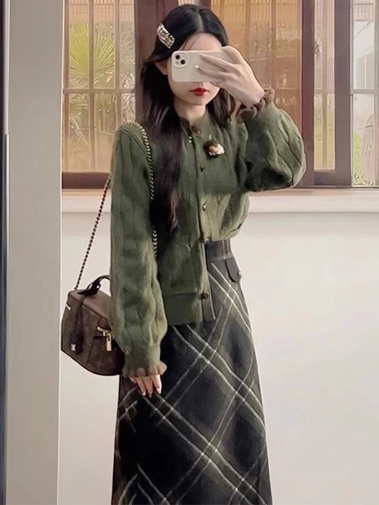 深冬裝搭配一整套小個子高級感鹽系韓劇穿搭學院風連衣裙子兩件套
