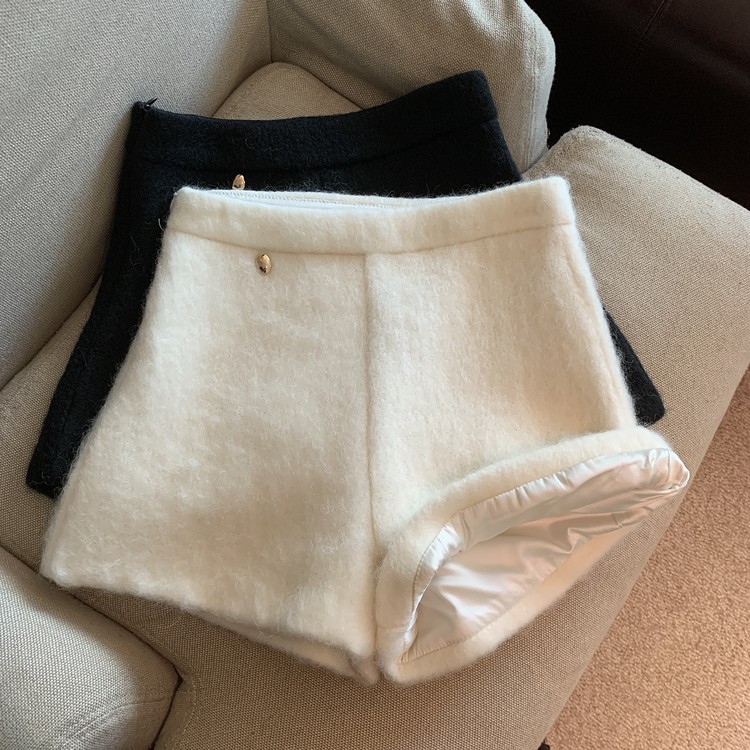 實拍  秋冬氣質小香風高腰毛呢短褲