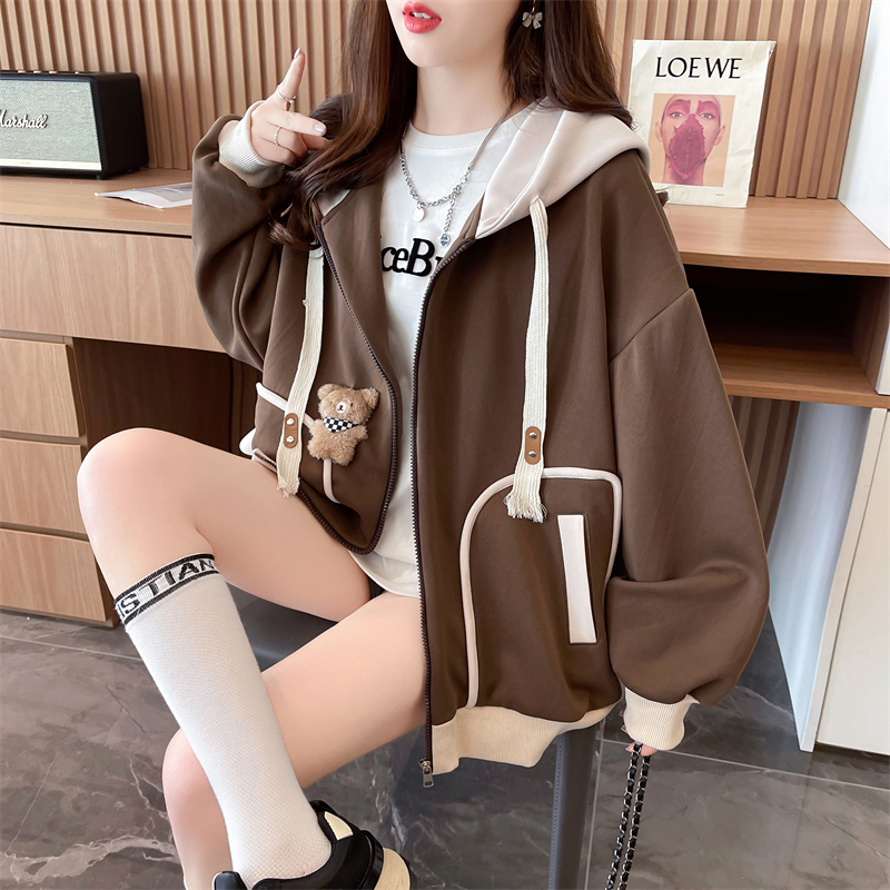 實拍首發仿棉華棉複合貝貝絨加絨棒球服衛衣女百搭韓版寬鬆外套潮