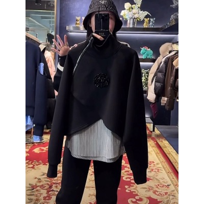 歐貨山茶花真兩件衛衣女2023秋冬潮牌輕奢洋氣設計感疊穿高領外套
