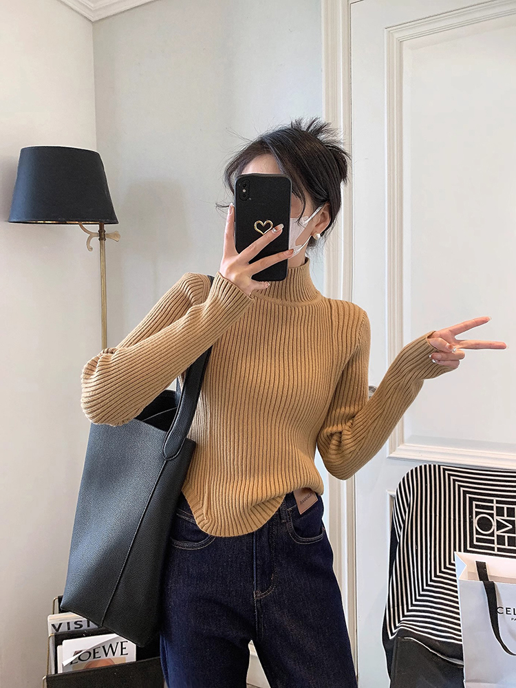 半高領打底衫女秋冬2023年新款洋氣內搭毛衣小個子短款針織衫上衣