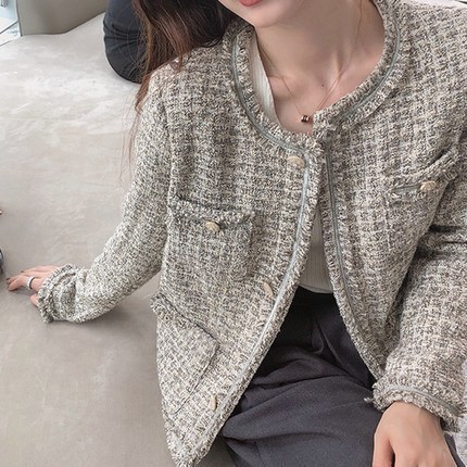 Small fragrant style jacket for women, short, spring and autumn, French style, socialite, small man, versatile retro tweed top
