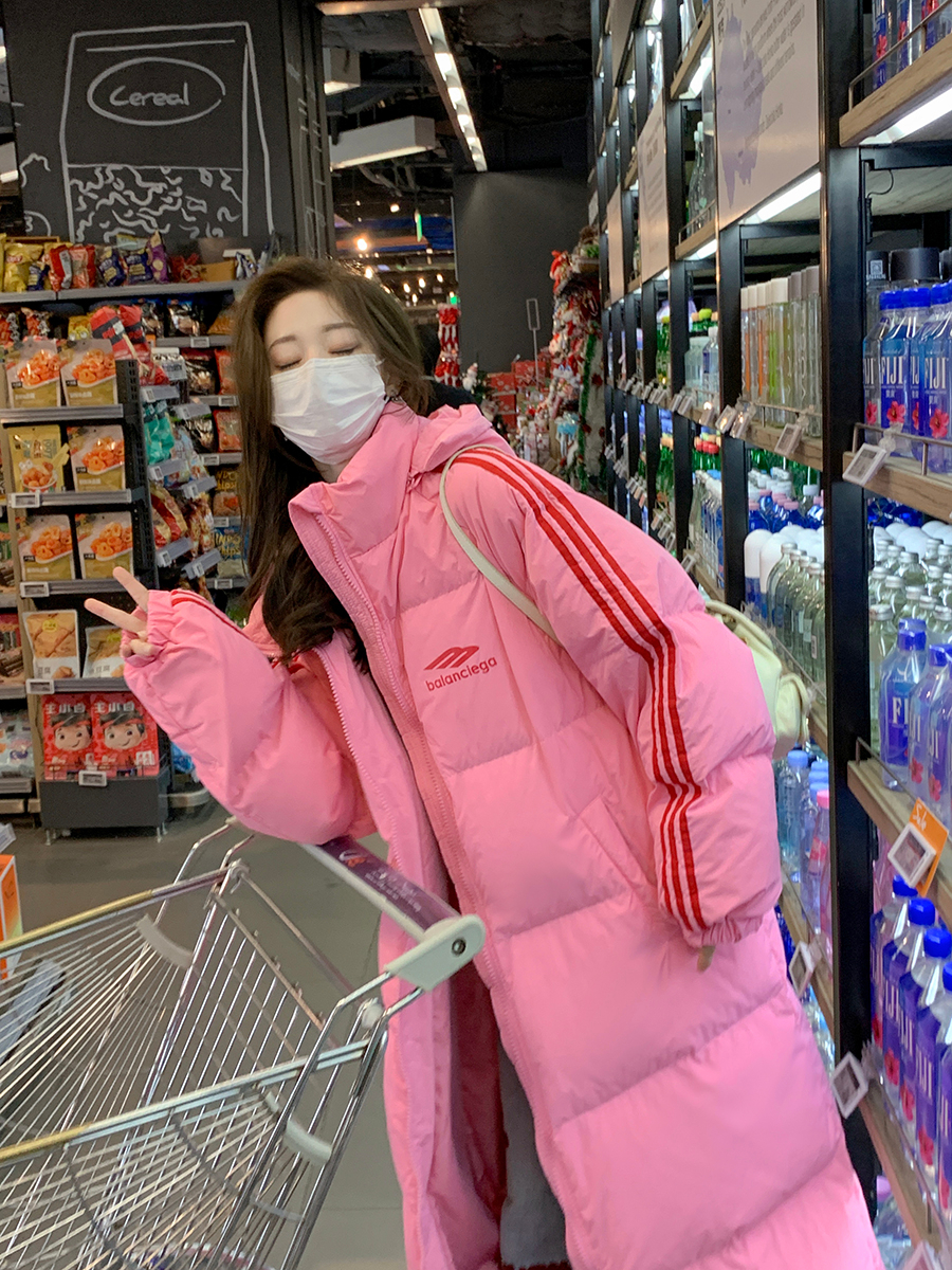 Long down cotton coat 2023 winter new Korean style loose oversize casual knee-length hooded cotton coat