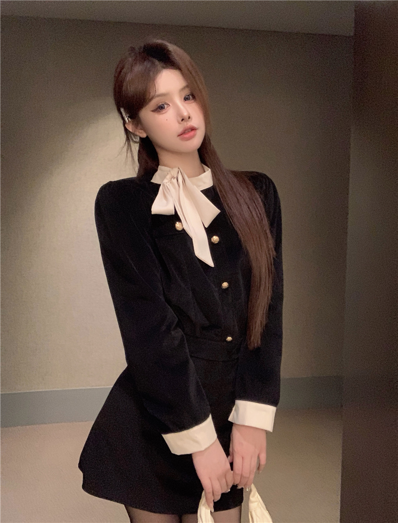 實拍~人間富貴  黑金小香風大小姐套裝蝴蝶結時尚套裝女